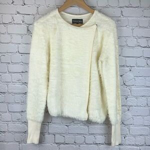 MICHAEL STARS Fuzzy Cardigan Sweater in Ivory, Size XS